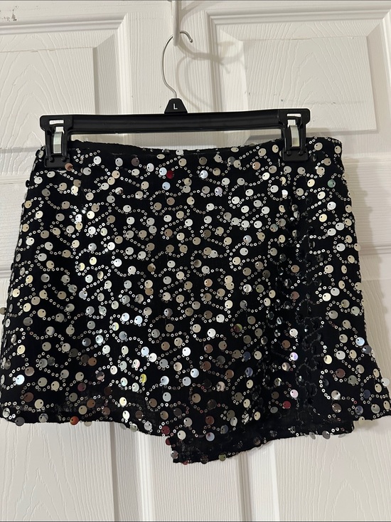 Emerson Lang Pants - Emerson Lang Black Sequin Mini Skirt/Skort -Small